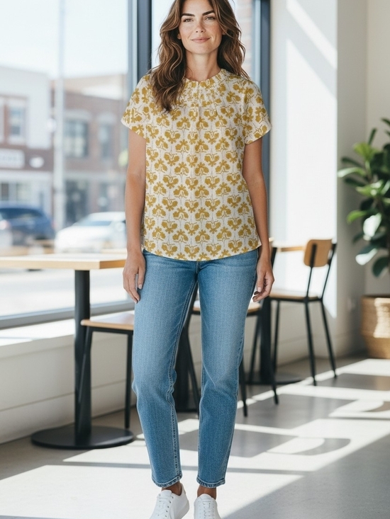 Boden Tops - Boden Yellow Floral Short-Sleeve Blouse